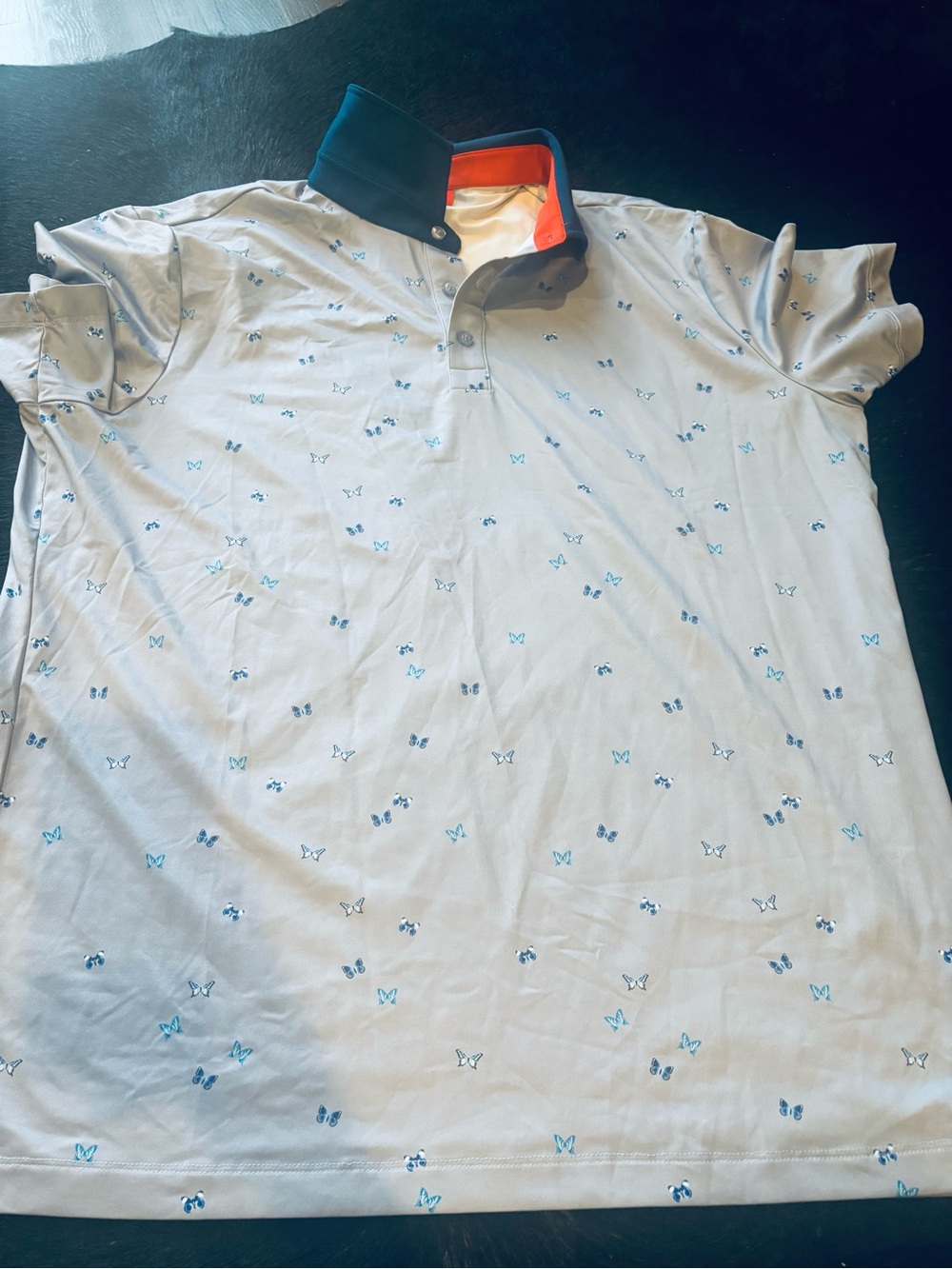 Men's Redvanly Polo Shirt with Subtle Blue Butterfly Print